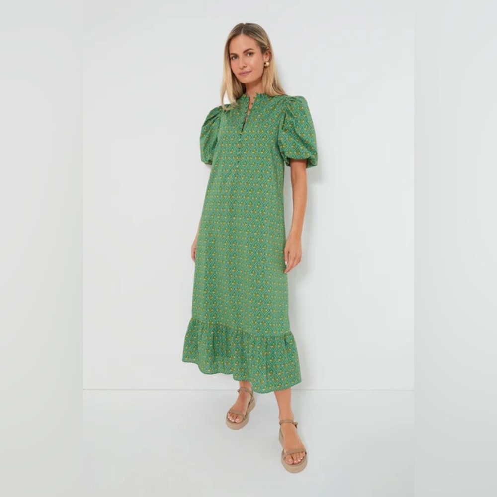 Green Floral Puff Sleeve Dress